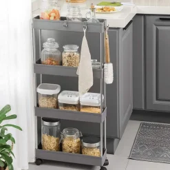 Discount SONGMICS Étagère roulettes 4 niveaux gris