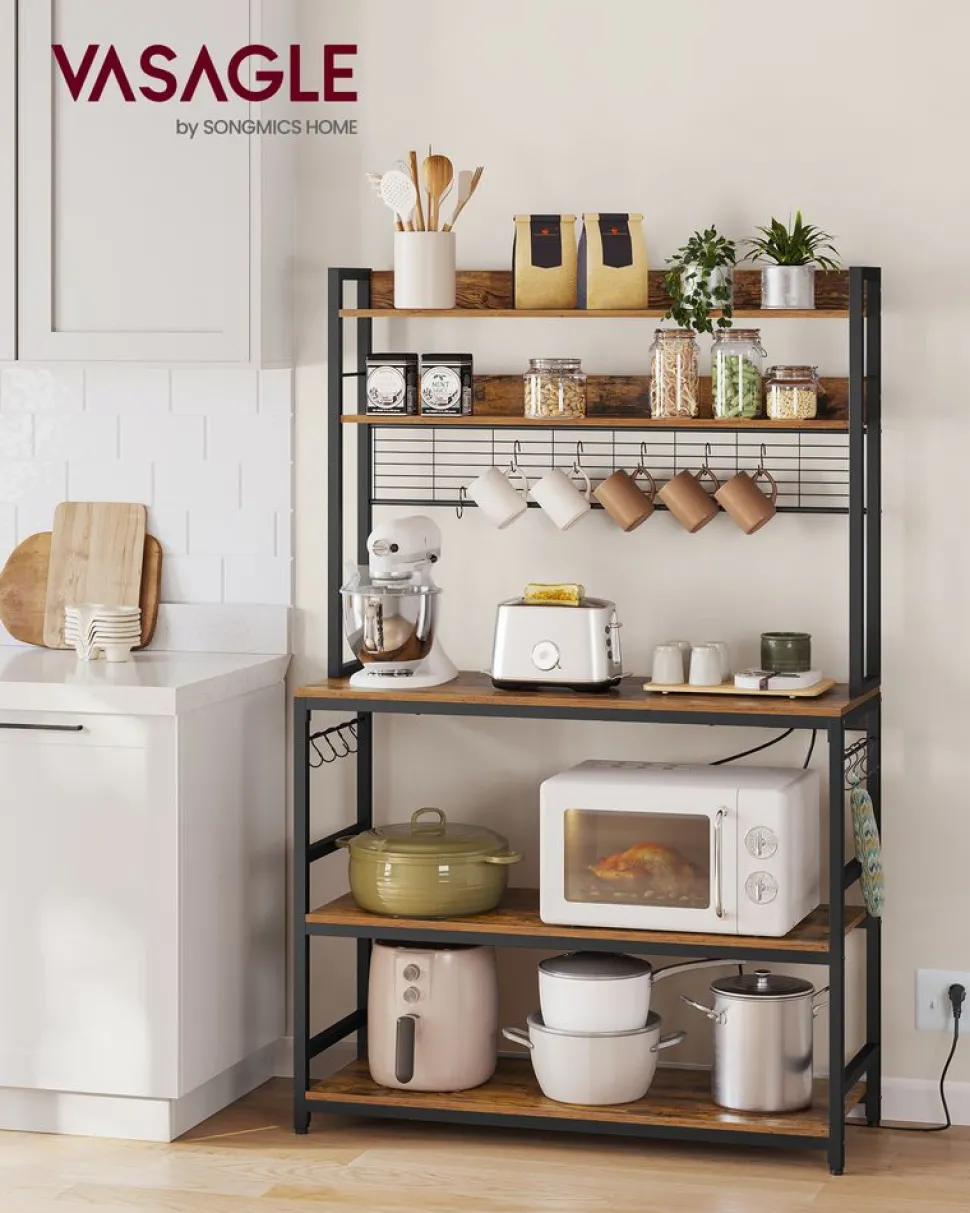 Best SONGMICS Étagères d’angle à 5 niveaux en acier argent et beige naturel