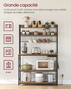 Best SONGMICS Étagères d’angle à 5 niveaux en acier argent et beige naturel