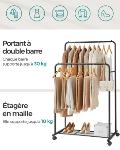 Best SONGMICS Étendoir à linge acier inoxydable hauteur 150 cm blanc et argent Noir