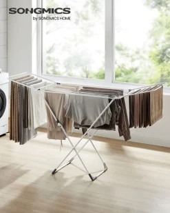 Outlet SONGMICS Étendoir à linge en métal blanc