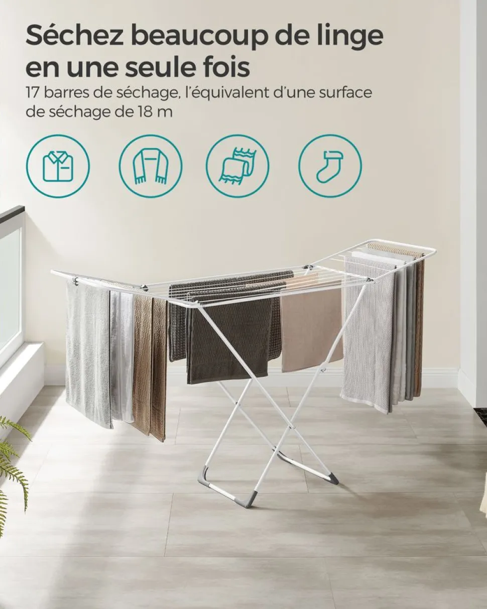 Outlet SONGMICS Étendoir à linge en métal blanc