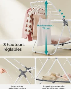 Clearance SONGMICS Étendoir à Linge Séchoir Pliable blanc