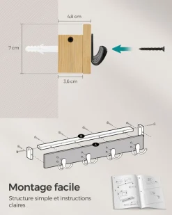 Shop SONGMICS Tringle vêtement murale 68 kg 30,4 x 170 x 7 cm en acier noir