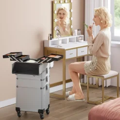 Fashion SONGMICS Trousse de voyage avec rangement miroir 22 x 12 x 12 cm noir d'encre