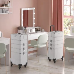 Fashion SONGMICS Trousse de voyage avec rangement miroir 22 x 12 x 12 cm noir d'encre