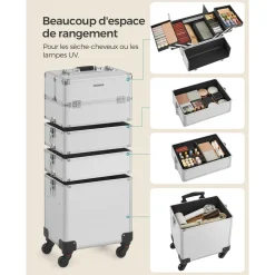 Fashion SONGMICS Trousse de voyage avec rangement miroir 22 x 12 x 12 cm noir d'encre