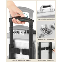 Fashion SONGMICS Trousse de voyage avec rangement miroir 22 x 12 x 12 cm noir d'encre