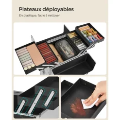 Fashion SONGMICS Trousse de voyage avec rangement miroir 22 x 12 x 12 cm noir d'encre